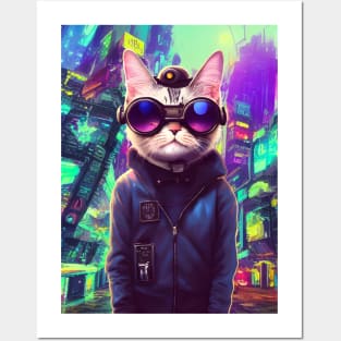 Techno Cat In Japan Neon City Posters and Art